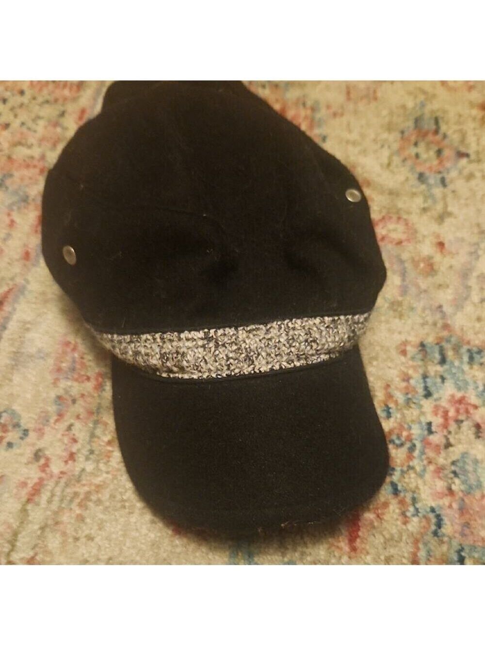 Calvin Klein Black Newspaper Boy Winter Wool Cap with Silver Detail Classy Luxur